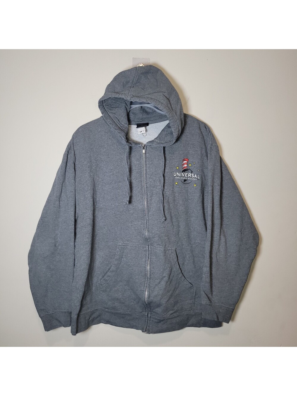 Universal Orlando Resort Dr. Seuss Cat in the Hat Full Zip Hoodie Men's Gray XL